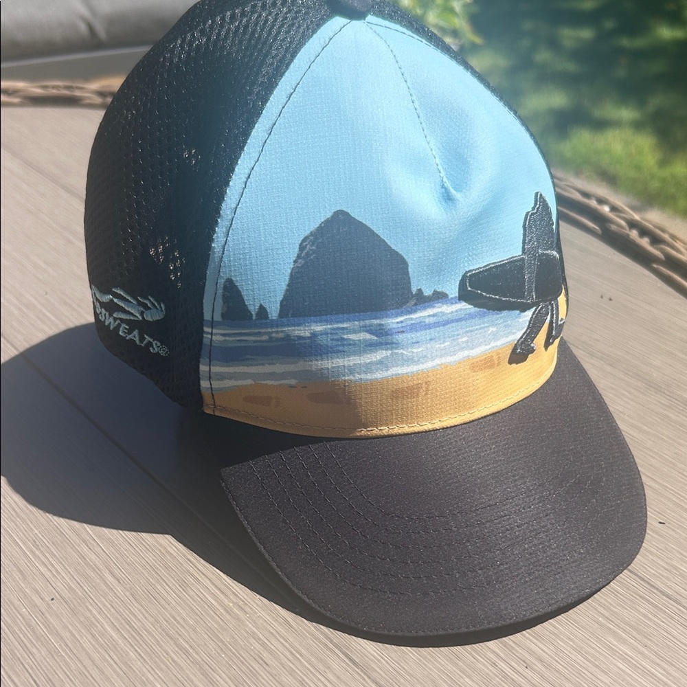 3/$20 Surfwear Beach Scene Hat - Blue and Black